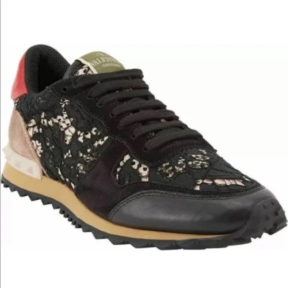 VALENTINO Multicolor Suede Leather & Macramé Lace Rockrunner Sneakers Size 37.5